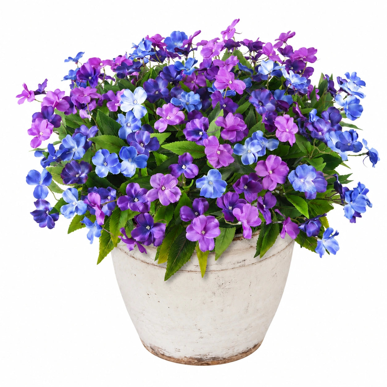 Arreglo de Flores Artificiales Moradas y Azules en Maceta
