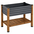 Cama de Cultivo Elevada de Metal Gris con Estructura de Madera