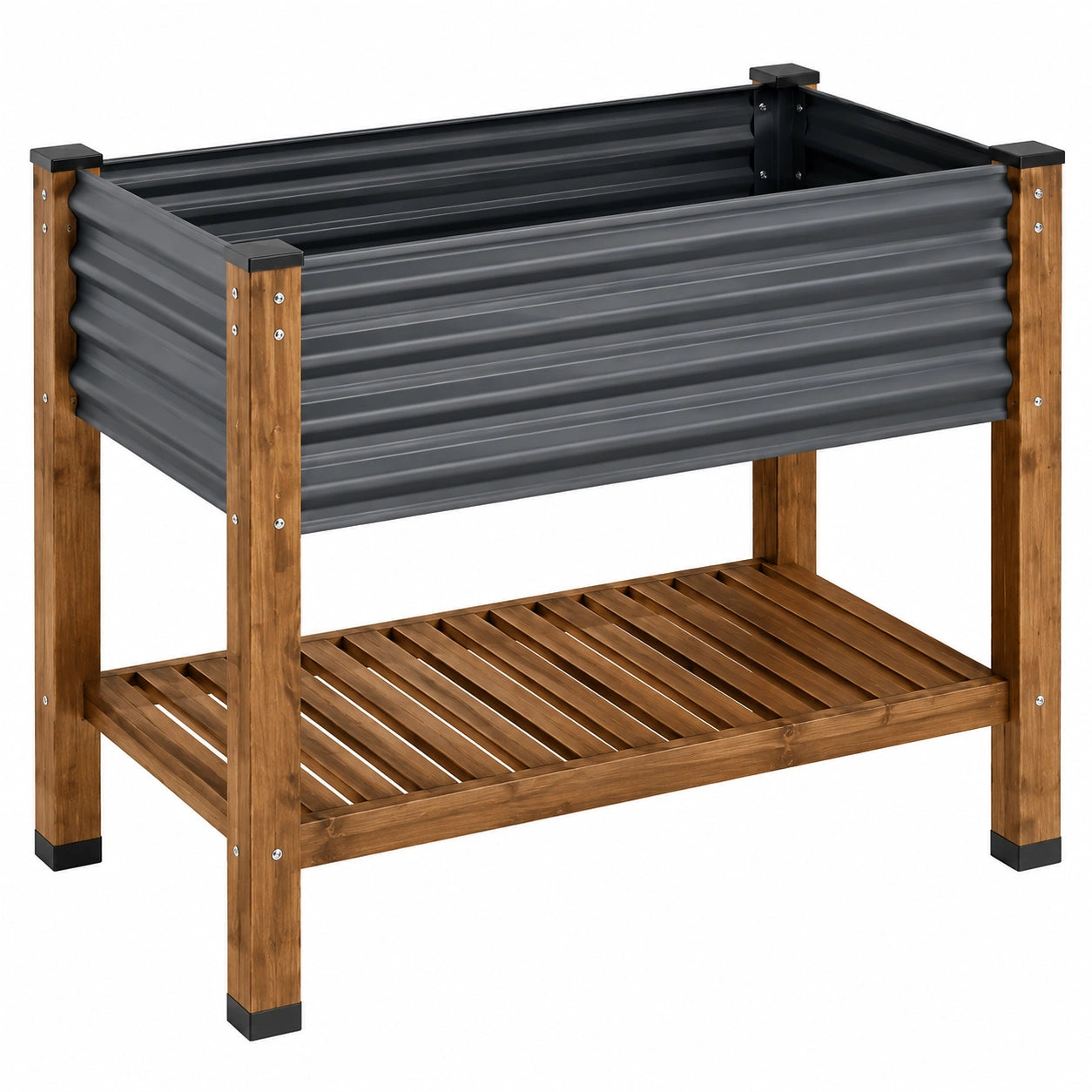 Cama de Cultivo Elevada de Metal Gris con Estructura de Madera