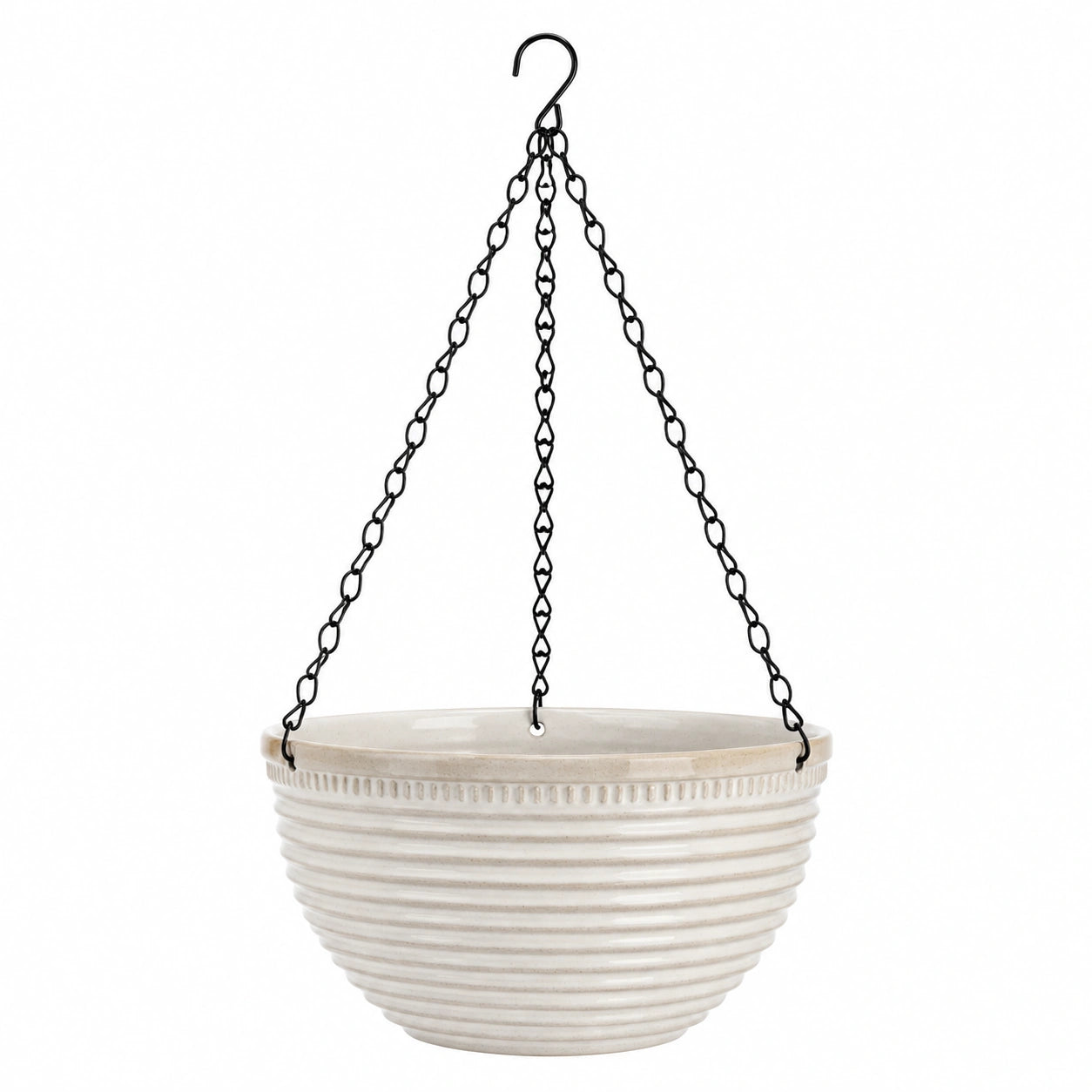 Macetero Colgante Blanco con Cadena Metálica