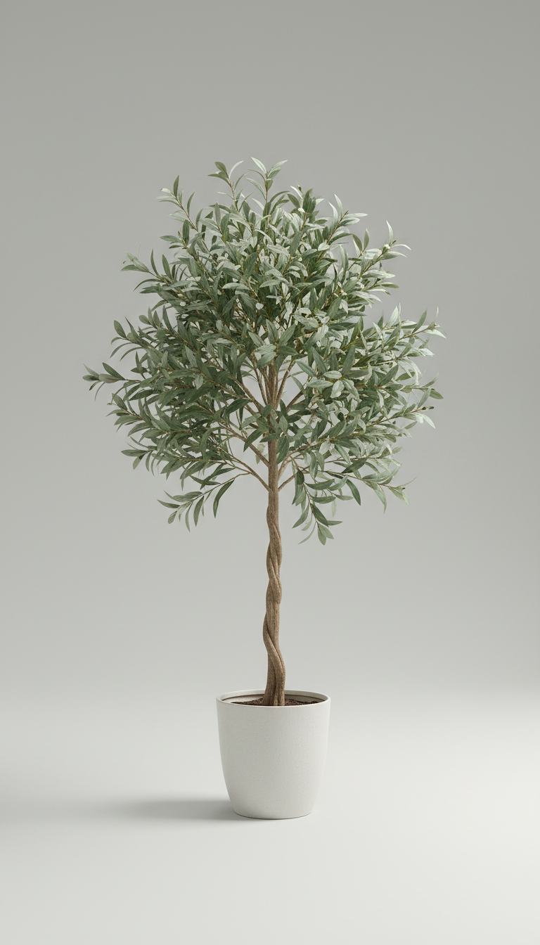 Árbol de olivo artificial en maceta blanca nube