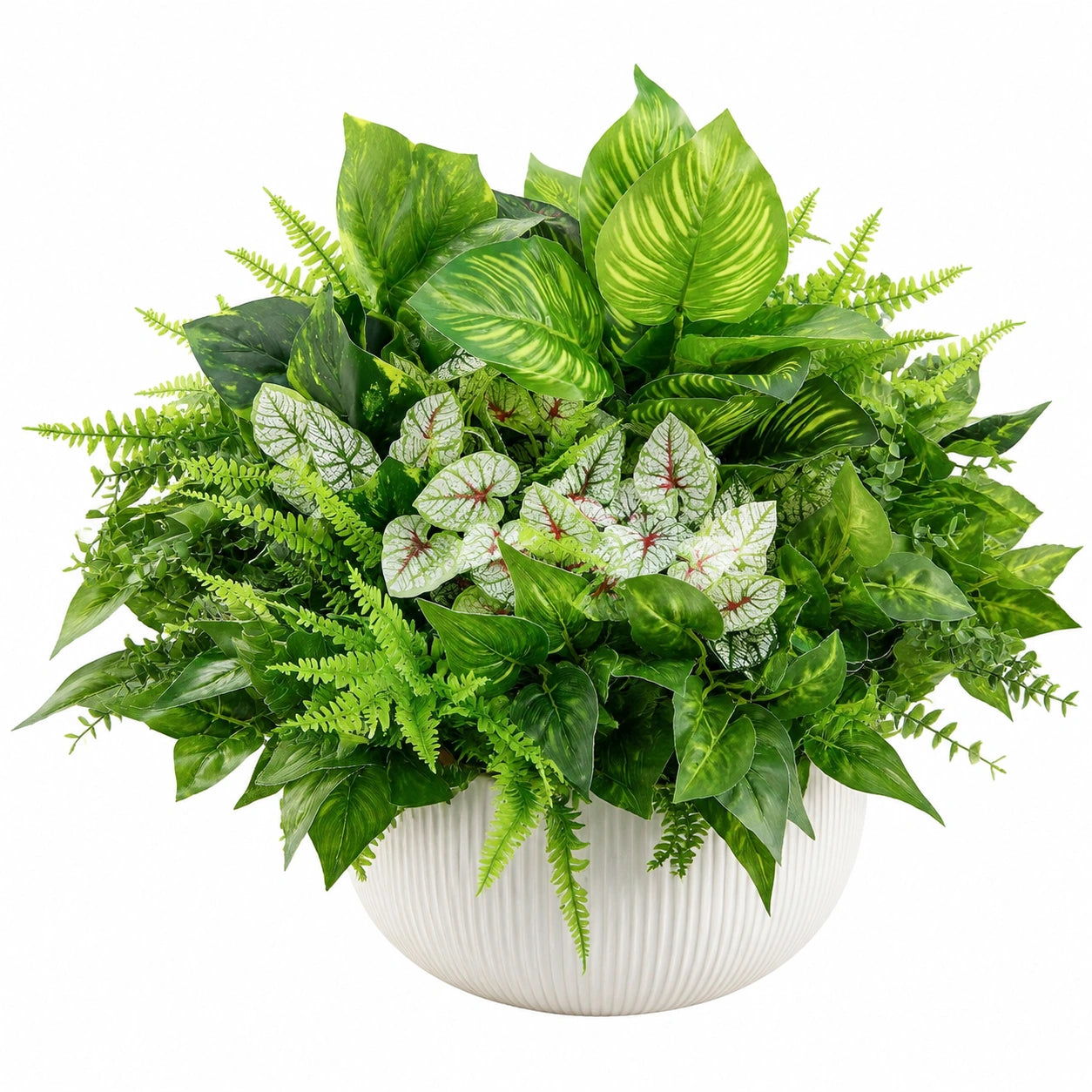 Arreglo de Plantas Artificiales Verdes en Maceta Blanca
