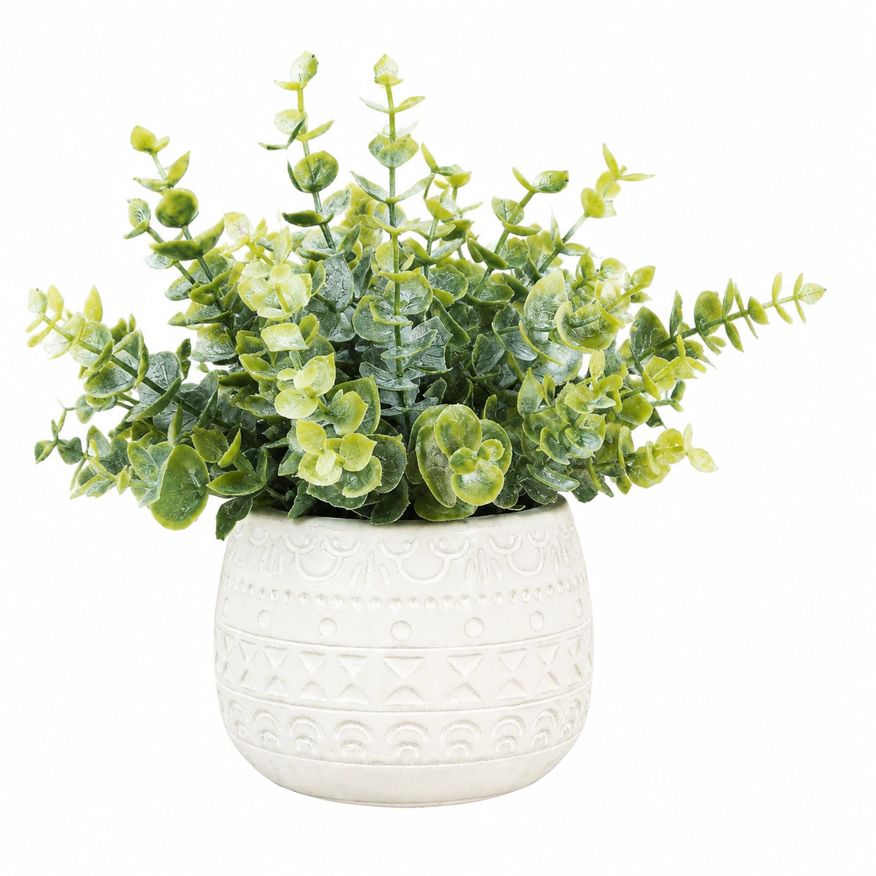 Planta Artificial de Eucalipto en Maceta Decorativa Verde y Blanco